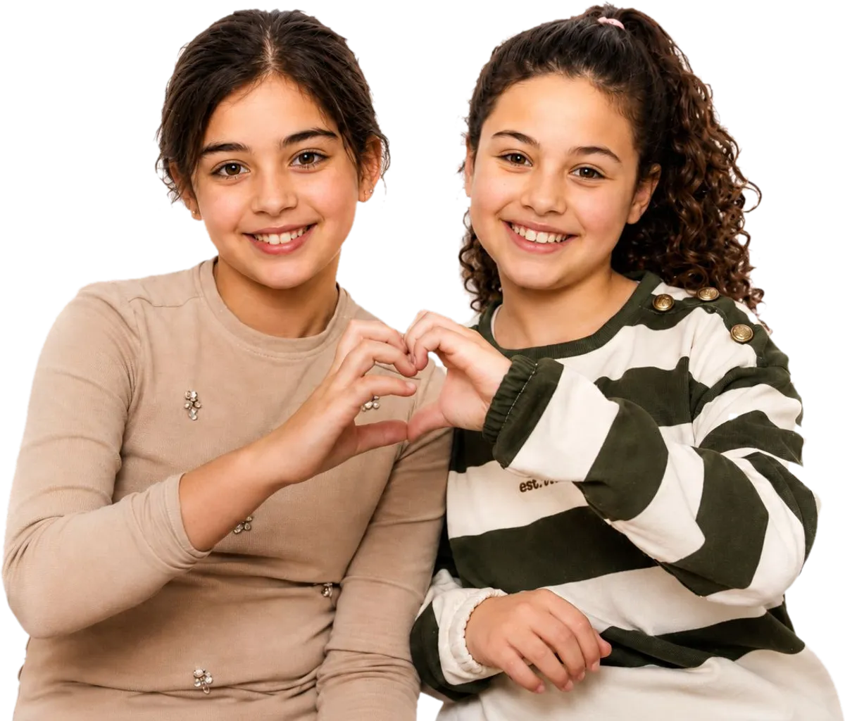 Two girls making a heart shape together with their hands